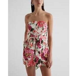 Express Floral Satin Strapless Romper Tie Waist NWT Womens 8